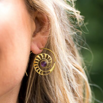 Tanvi Collection Earrings - Amethyst Gold Shell Open Hoop