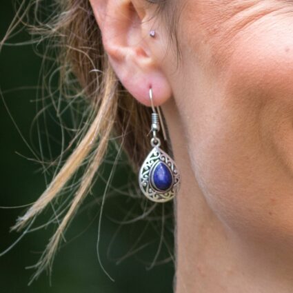 Tanvi Collection Earrings - Silver Teardrop with Lapis