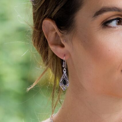 Tanvi Collection Earrings - Silver Diamond with Onyx