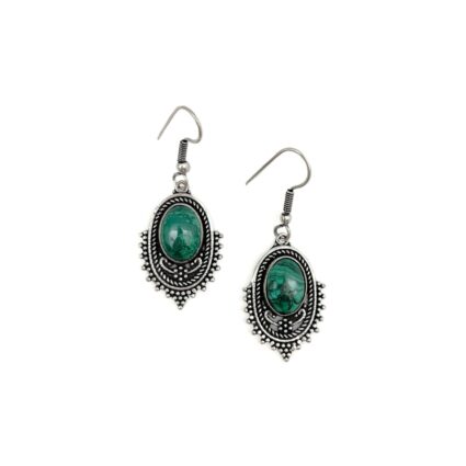 Tanvi Collection Earrings - Silver Oval with Malachite