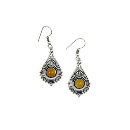 Tanvi Collection Earrings - Silver Teardrop and Yellow Agate