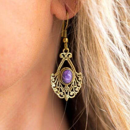 Tanvi Collection Earrings - Gold Chandelier with Chaorite