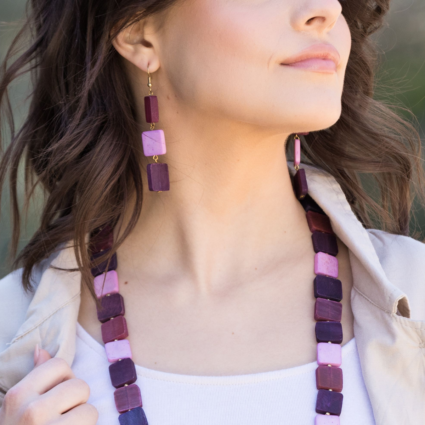 Omala Primrose and Plum Collection Earrings - Three Squares