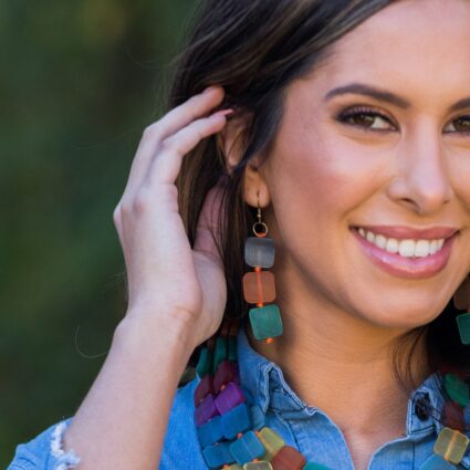 Omala Rainbow Collection Earrings - Triple Square Beads