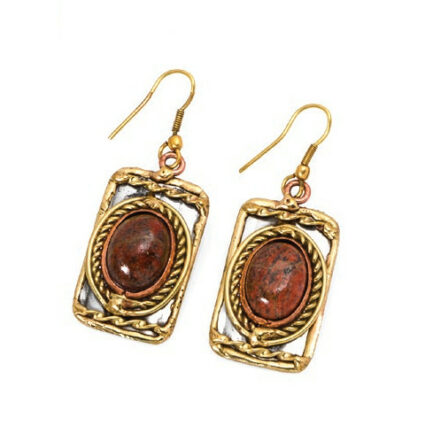Mixed Metal and Unakite Stone Earrings