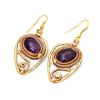 Mixed Metal and Amethyst Stone Earrings