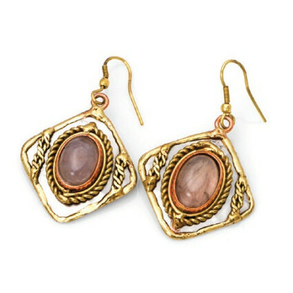 Mixed Metal and Rose Quartz Stone Earrings