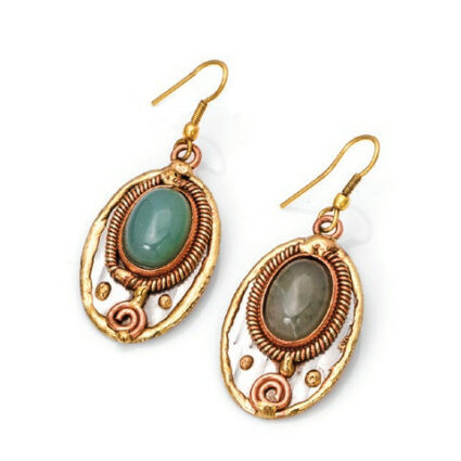 Mixed Metal and Aventurine Stone Earrings