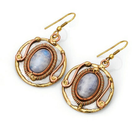 Mixed Metal and Rainbow Moonstone Stone Earrings