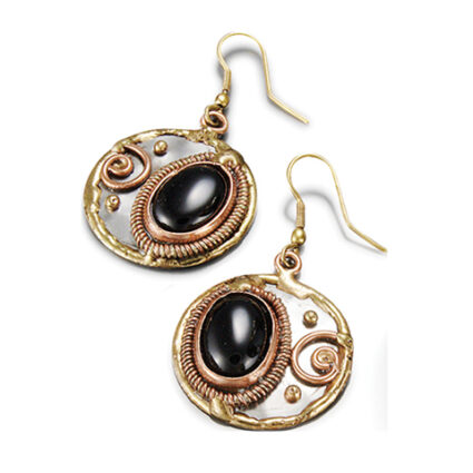 Mixed Metal and Black Onyx Stone Earrings