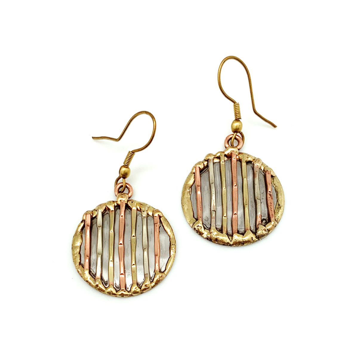 Mixed Metal Earrings - Striped Circle