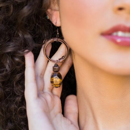 Banjara Antiqued Ring Earrings with Tigereye Stone