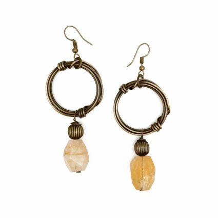 Banjara Antiqued Ring Earrings with Yellow Aventurine Stone