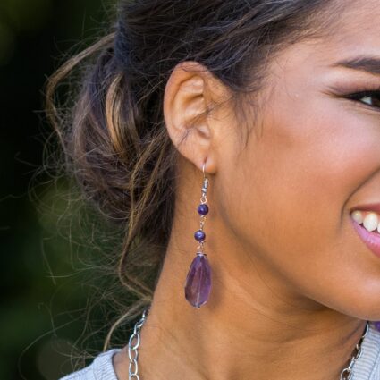 Banjara Semi-Precious Stone Earrings - Amethyst & Ametrine