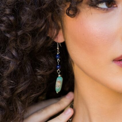 Banjara Semi-Precious Stone Earrings - Lapis & Peruvian Opal