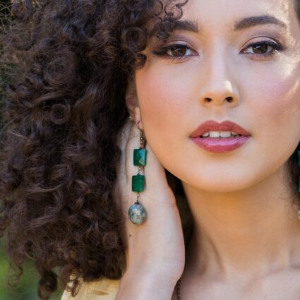 Banjara Cascading Stones Earrings - Aventurine, Tree Agate