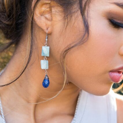 Banjara Cascading Stones Earrings - Amazonite, Lapis
