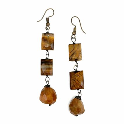 Banjara Cascading Stones Earrings - Tigereye, Camel Jasper