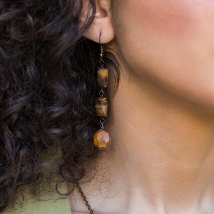 Banjara Cascading Stones Earrings - Tigereye, Camel Jasper