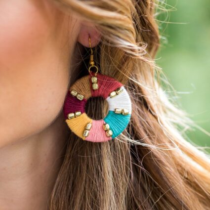 Sachi Warp & Weft Collection Earrings - Fabric Wrapped Rings