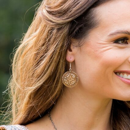 Silver Patina Earrings - Brown Medallion Circle