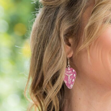 Silver Patina Earrings - Pink Linear Teardrop