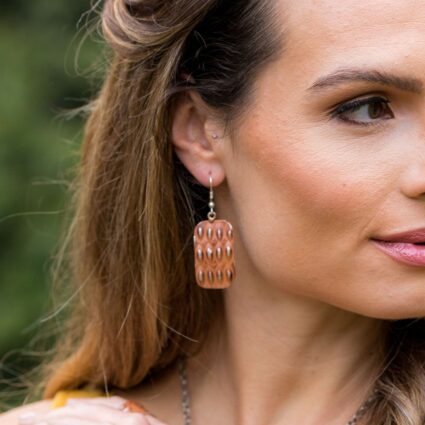 Silver Patina Earrings - Rust Feather Rectangle