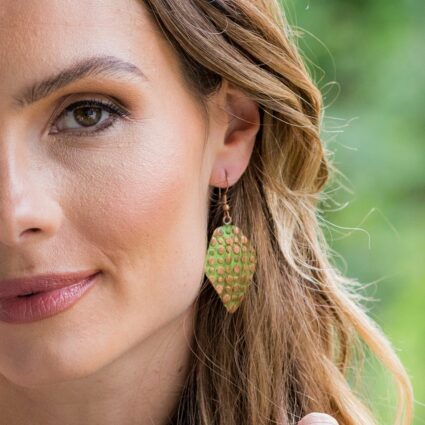 Copper Patina Earrings - Light Green Circle Print