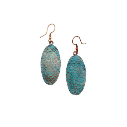 Copper Patina Earrings - Turquoise Scallop Ovals
