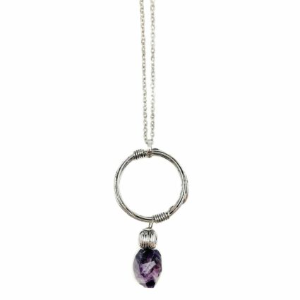 Banjara Antiqued Ring Necklace with Amethyst Stone
