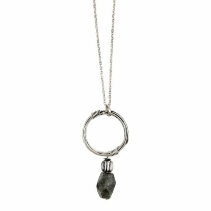 Banjara Antiqued Ring Necklace with Labradorite Stone