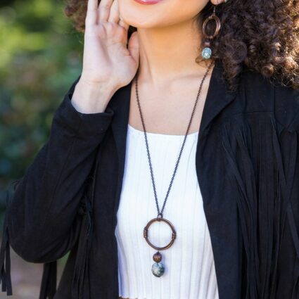 Banjara Antiqued Ring Necklace with Tree Agate Stone