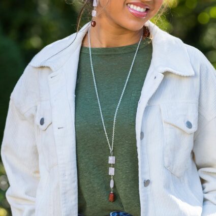 Banjara Cascading Stones Necklace - Rose Quartz, Red Jasper