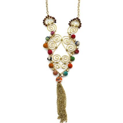 Aasha Pendant with Swirls and Tassels Necklace