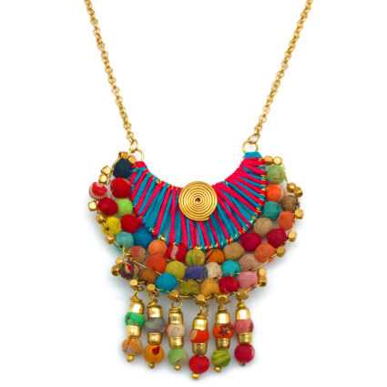 Aasha Fabric Wrapped Curved Pendant Necklace