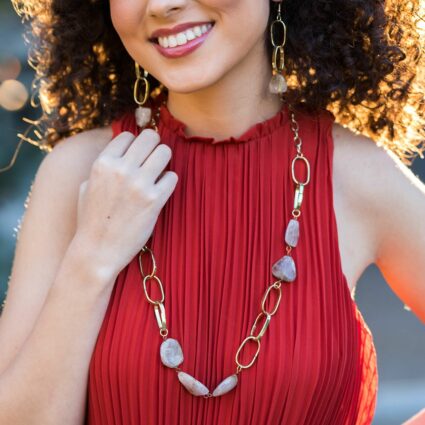 Gold-Plated Long Necklace With Golden Rutile Stones