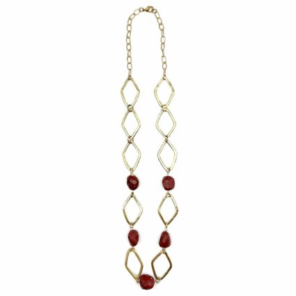 Gold-Plated Long Necklace With Red Jasper Stones