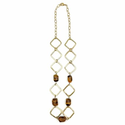 Gold-Plated Long Necklace With Tigerseye Stones