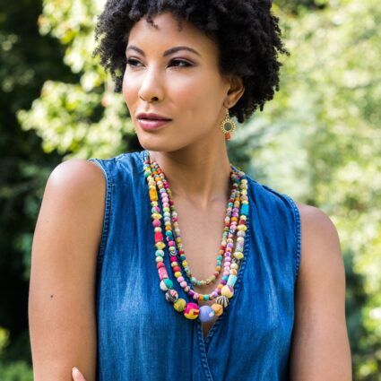 Aasha Triple Strand Mixed Beads Necklace