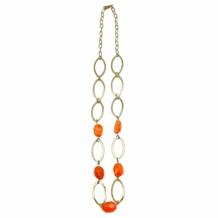 Gold-Plated Long Necklace With Carnelian Stones