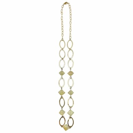 Gold-Plated Long Necklace With Prehnite Stones