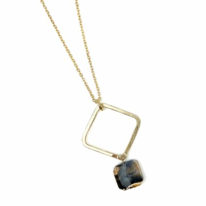 Gold Plated Geometric Necklace - Dendrite Opal