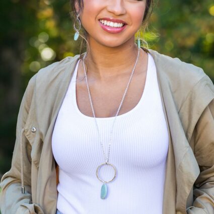 Silver Plated Geometric Necklace - Amazonite
