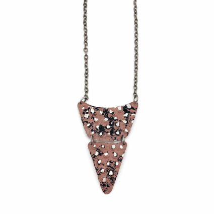 Silver Patina Necklace - Dusty Rose Pieced Triangle