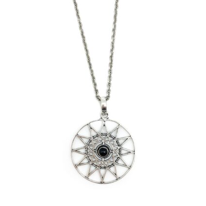 Tanvi Collection Necklace - Silver Sun with Black Onyx