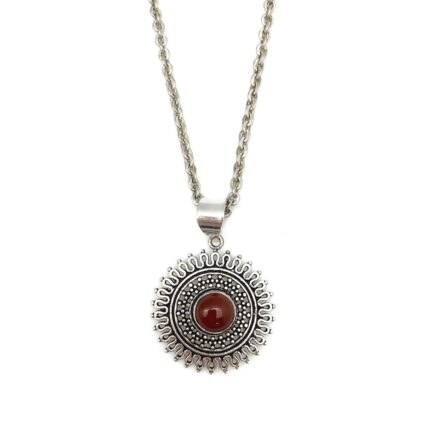 Tanvi Collection Necklace - Silver Circle with Garnet