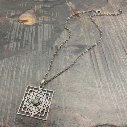 Tanvi Collection Necklace - Silver Square with Moonstone
