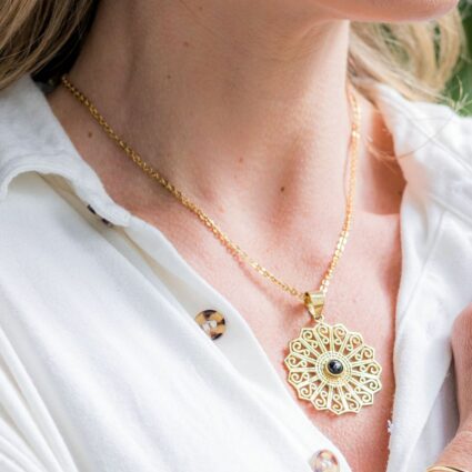 Tanvi Collection Necklace - Gold Curls with Black Onyx