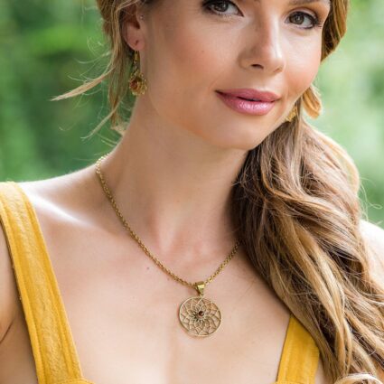 Tanvi Collection Necklace - Gold Petals with Garnet