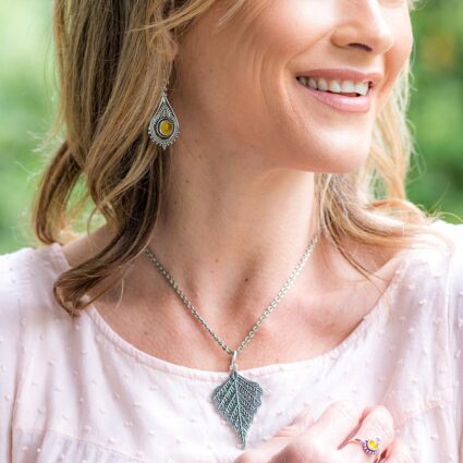 Tanvi Collection Necklace - Silver Textured Leaf